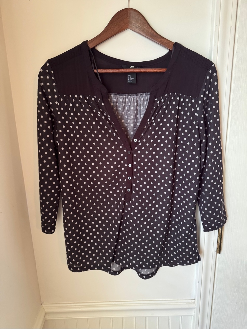 H&M Black and White Polka Dot Blouse Size Small